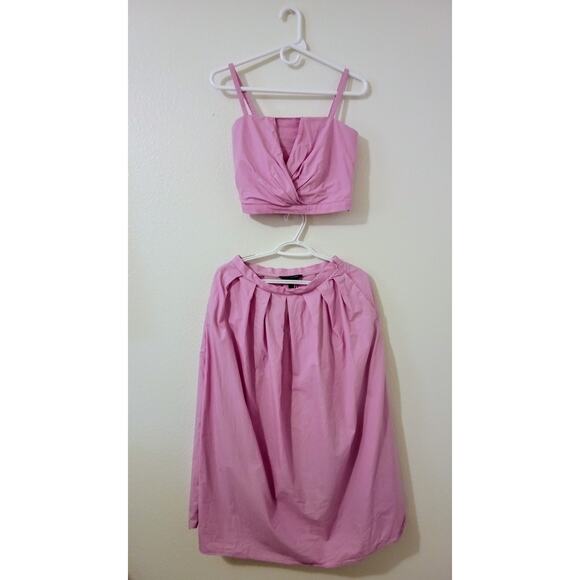 Banana Republic Poplin Pleated Lavender Cropped Tank and Midi Skirt Set SZ 2 - Picture 2 of 10